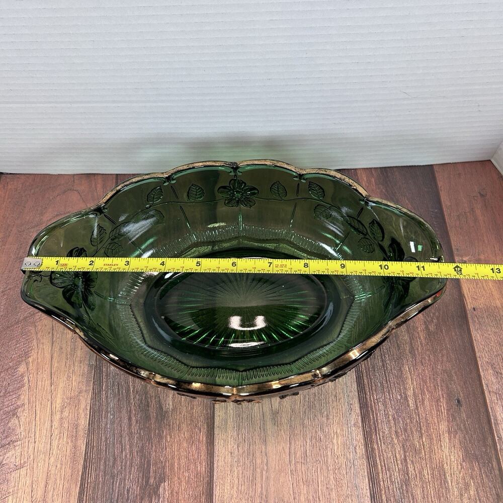Antique CA. 1915 United States Glass Green Bowl Dogwood Paneled Floral Pattern - Picture 9 of 12
